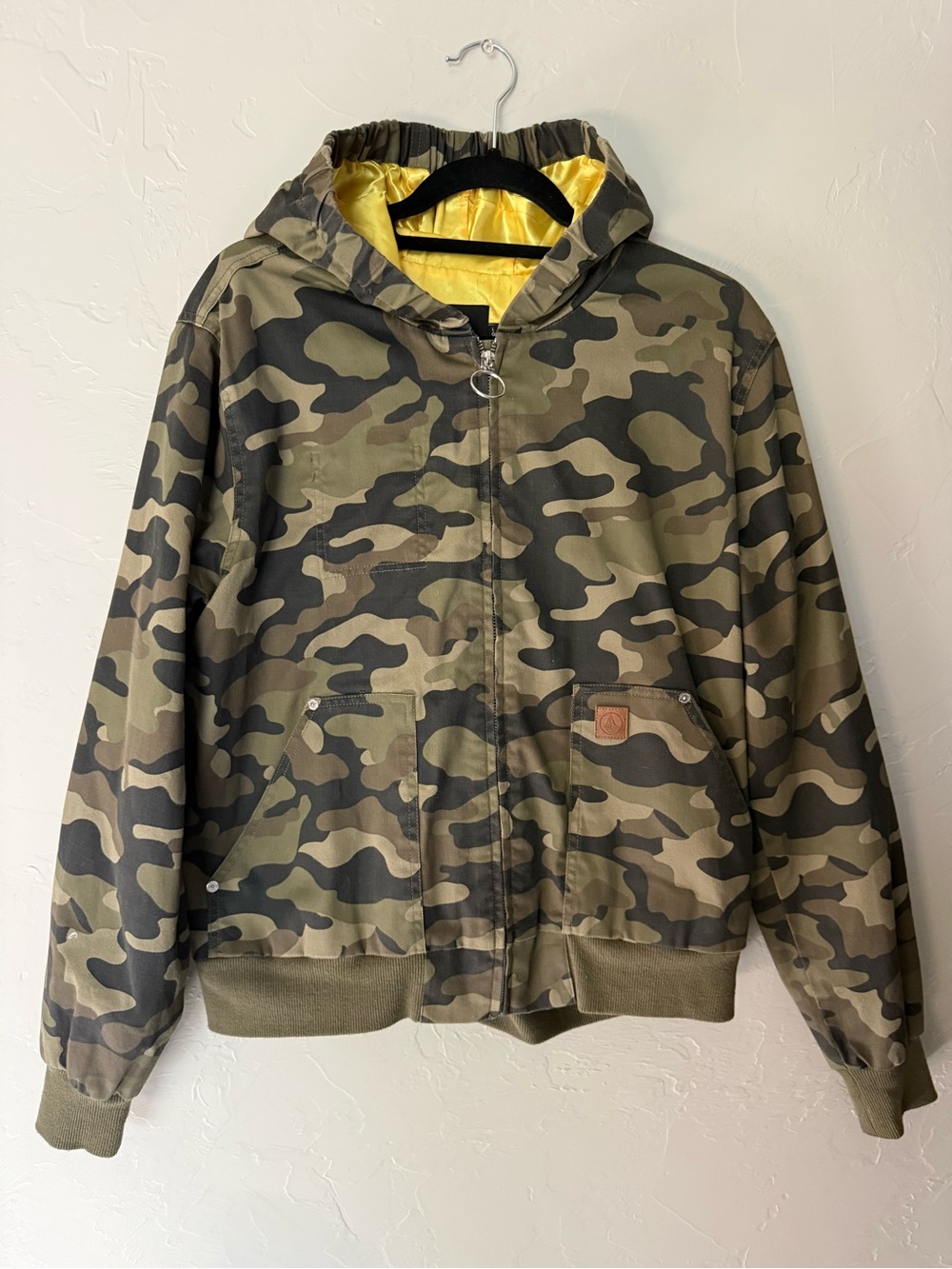 Volcom Camo Bomber Jacket with Yellow Lining